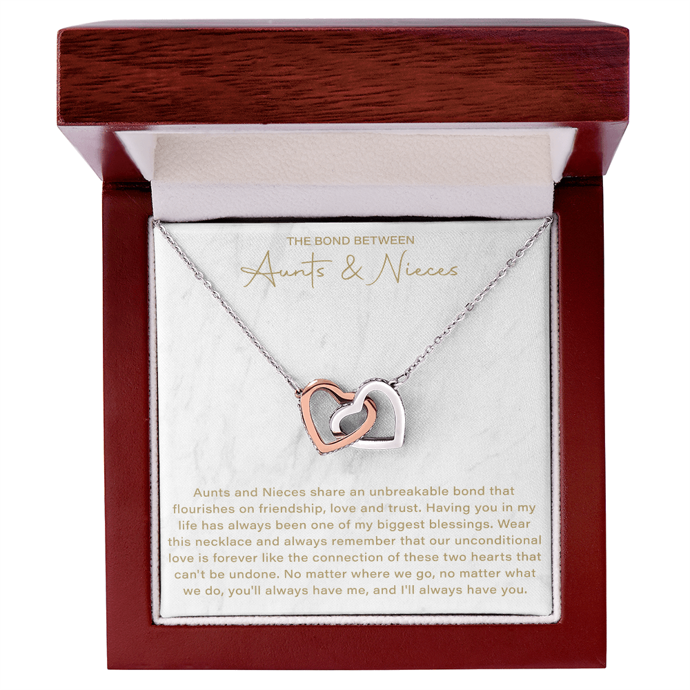 The Bond Between Aunt and Niece Interlocking Hearts Necklace, This Necklace Is A Reminder That Side By Side Or Miles Apart, We Are Connected By Heart - Beauty Belliss